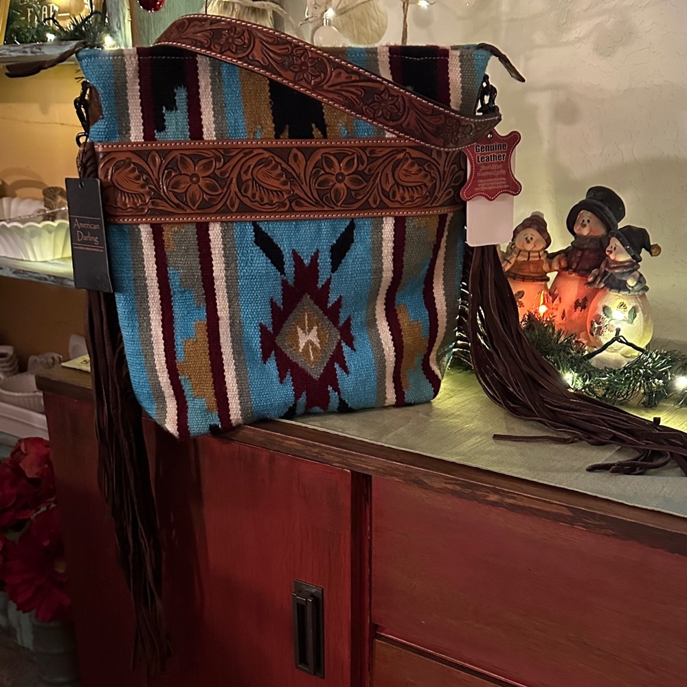 American Darling Turquoise and Maroon Tote